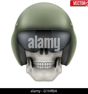Menschlicher Schädel mit Flugzeugen Marshall Helm. Stock Vektor