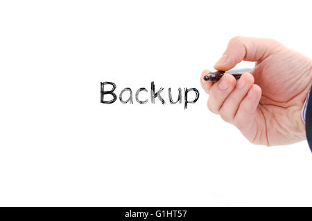 Backup Textkonzept isoliert auf weißem Hintergrund Stockfoto