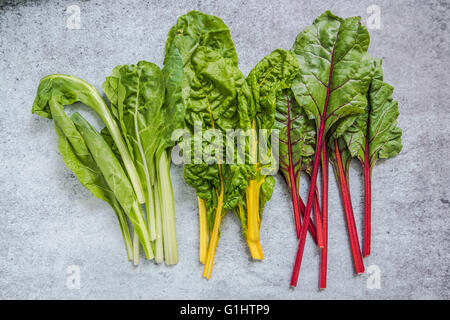 Regenbogen-Mangold, sauber Essen und Diät-Konzept von oben Stockfoto