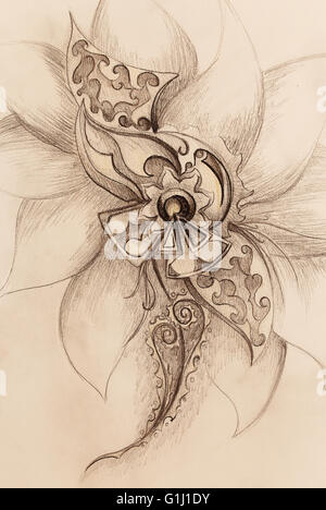 Farbzeichnung von ornamentalen Blütenstruktur ist. Original Hand auf Papier gezeichnet. Stockfoto
