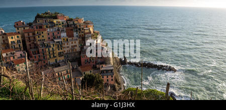 Panorama des Dorfes Manarola, nordwestliche Provinz La Spezia, Ligurien, Italien Stockfoto