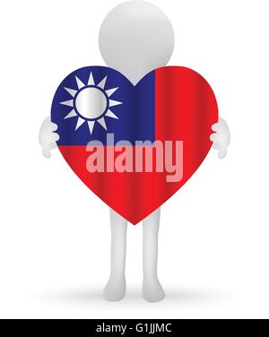EPS-Vektor 10 - kleine 3d Mann hält eine taiwanesische Fahne Stock Vektor