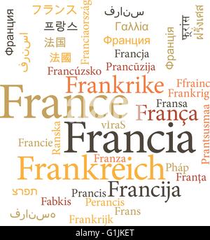 Illustration des französischen in Wortwolken isoliert auf weißem Hintergrund Stock Vektor