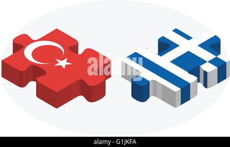 Vektor-Illustration der griechischen und türkischen Flaggen in puzzle isolierten auf weißen Hintergrund Stock Vektor