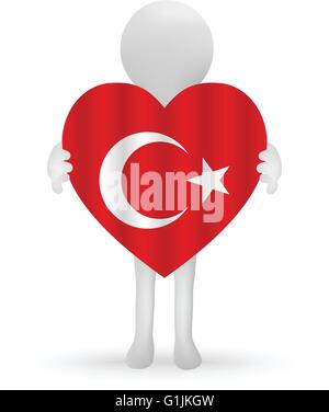 kleine 3d Mann Hände hält eine türkische Fahne Stock Vektor