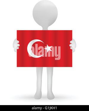 kleine 3d Mann Hände hält eine türkische Fahne Stock Vektor