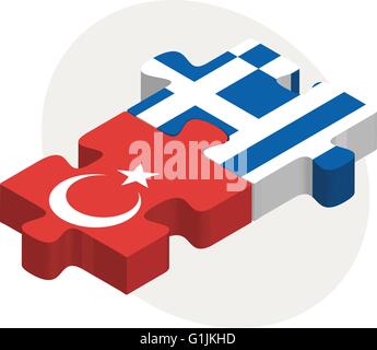 Vektor-Illustration der griechischen und türkischen Flaggen in puzzle isolierten auf weißen Hintergrund Stock Vektor