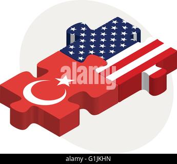 Vektor-Illustration von USA und türkische Flaggen in puzzle isolierten auf weißen Hintergrund Stock Vektor