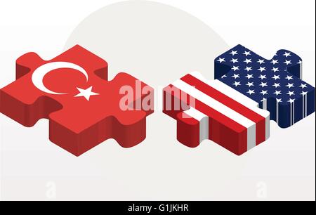 Vektor-Illustration von USA und türkische Flaggen in puzzle isolierten auf weißen Hintergrund Stock Vektor