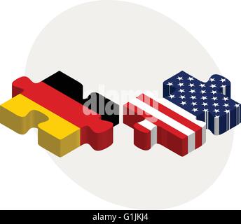 Vektor-Illustration von USA und deutsche Fahnen in puzzle isolierten auf weißen Hintergrund Stock Vektor