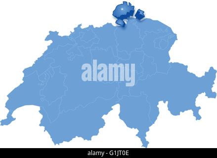 Politische Karte der Schweiz mit allen Kantonen, wo Schaffhausen herausgezogen wird Stock Vektor