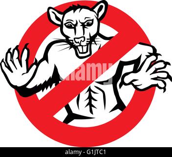 Abbildung zeigt eine muskulöse weiße Ratte eingeschlossen in einer kaputten, Stop oder kein Eintrag Verkehr Schild an isolierten weißen Hintergrund gemacht Stock Vektor