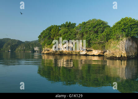 Kalksteininseln oder "Mogotes", Nationalpark Los Haitises, Dominikanische Republik Stockfoto