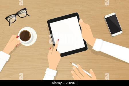 Menschliche Hände halten einen Tablet-pc mit leeren display Stock Vektor