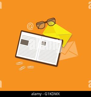 Flaches Design moderne Vector Illustration Konzept von Bildung, Business, Marketing, e-mail Marketing, Management mit Buch, envelo Stock Vektor