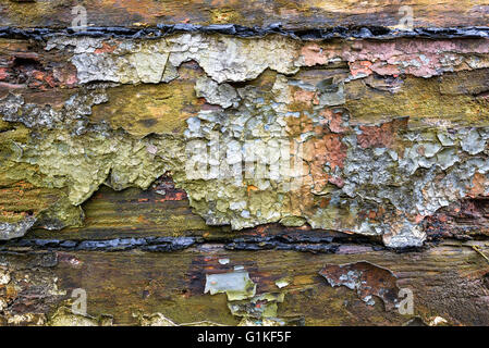 Abblätternde Farbe auf alten Holzboot. Stockfoto