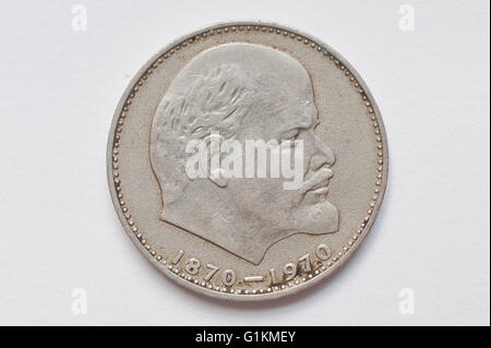 Gedenkmünze 1 Rubel UdSSR von 1970 zeigt 100 Jahre seit der Geburt von Lenin (1870-1970) Stockfoto