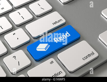 Eine Tastatur mit einem blauen Knopf lesen Stockfoto