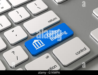 Eine Tastatur mit einem blauen Knopf online-banking Stockfoto