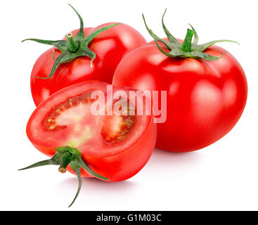 leckere Tomaten auf dem weißen Hintergrund isoliert. Stockfoto