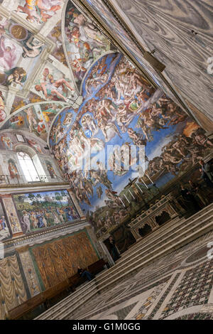 Von Michelangelo das jüngste Gericht, die Sixtinische Kapelle, Stockfoto