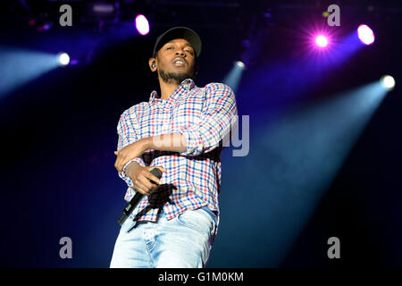 BARCELONA - 30 Mai: Kendrick Lamar (US-amerikanische Hip-Hop-Musikerin) führt bei Heineken Primavera Sound Festival 2014 (PS14) Stockfoto