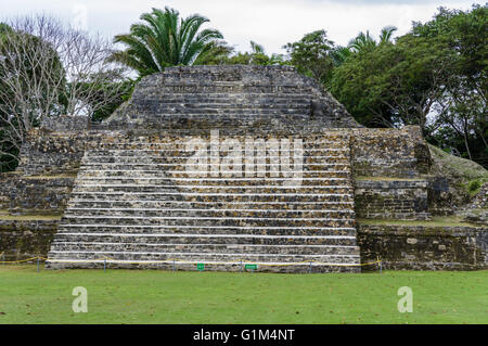 Treppe, die an die Spitze des Tempels des grünen Grab oder der Website A1.  Historische Stätte Altun Ha.  Belize District, Belize Stockfoto