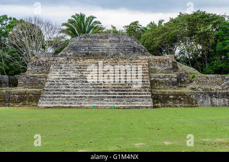 Treppe, die an die Spitze des Tempels des grünen Grab oder der Website A1.  Historische Stätte Altun Ha.  Belize District, Belize Stockfoto