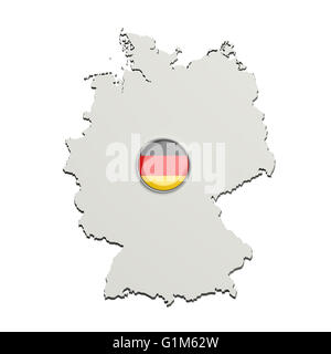 3D-Rendering Deutschland Grenzen und Taste mit deutscher Flagge auf weißem Hintergrund. Stockfoto