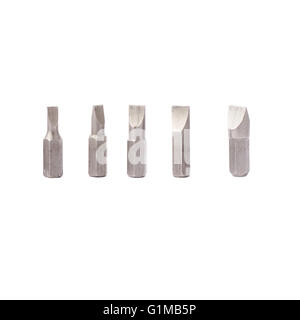 Schraubendreher Bits gesetzt über weißen Hintergrund isoliert Stockfoto