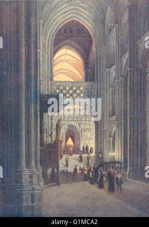 KENT: Im Kirchenschiff der Kathedrale von Canterbury nach Evensong, antique print 1907 Stockfoto