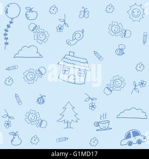 Haus doodle Kunst mit blauem Hintergrund Stock Vektor