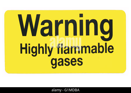 Brennbare Gase Warnschild in gelb und schwarz. Stockfoto
