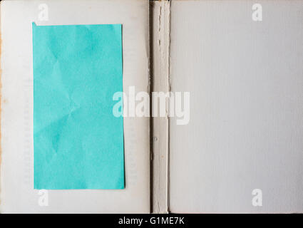 Alten Grunge-Buch bis zur letzten Seite zeigt leeres grüne Papier innen geöffnet. Stockfoto