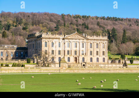 Chatsworth House park mit Gärten Fassade Derbyshire Dales, England, UK, GB, EU, Europa Stockfoto