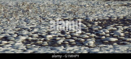 Schneeformationen auf gefrorenem Wasser. Stockfoto