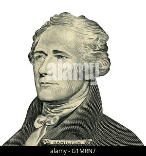 Erster Sekretär des Fiskus Alexander Hamilton. Qualitative Porträt von 10 Dollar Banknote Isolator weißen Hintergrund. Clippin Stockfoto