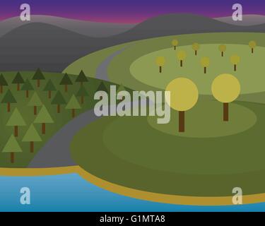 Vektor-Landschaft in der Abenddämmerung Stock Vektor