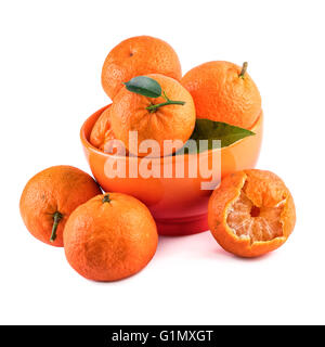 Mandarinen Mandarinen Komposition orange Tasse isoliert auf weiss. Stockfoto