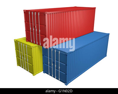 Rot, gelb und blau Versand Import und Exportcontainer, 3D rendering Stockfoto