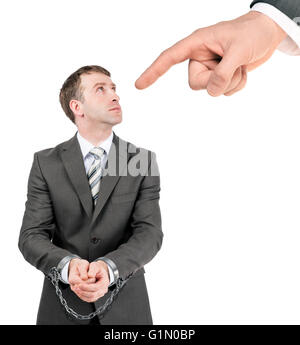 Geschäftsmann in Handschellen bestraft Stockfoto