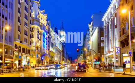 Die Gran Via in Madrid Stockfoto