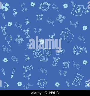 Blaue Ausrüstung Schule doodle Stock Vektor