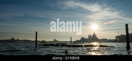 Blick vom Vaporetto auf Santa Maria della Salute und San Giorgio Maggiore Stockfoto