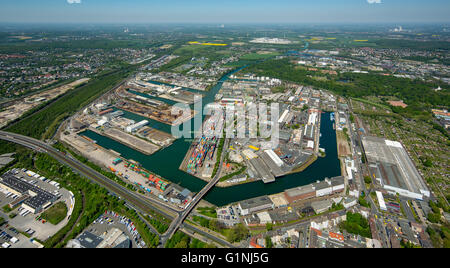 Luftbild, Dortmunder Hafen, Binnenhafen, Dortmund-Ems-Kanal, Containerhafen, der Hafen von Dortmund AG, alte Port Authority, Stockfoto