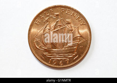 Britische 1967 Half Penny Münze Stockfoto