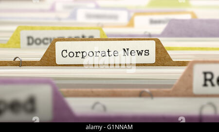 Corporate News auf Business-Ordner im Katalog. Stockfoto