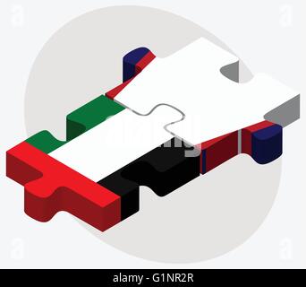 Vereinigte Arabische Emirate und Amerikanisch-Samoa Flaggen in puzzle isolierten auf weißen Hintergrund Stock Vektor