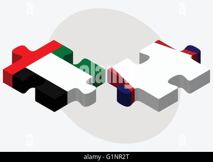 Vereinigte Arabische Emirate und Amerikanisch-Samoa Flaggen in puzzle isolierten auf weißen Hintergrund Stock Vektor