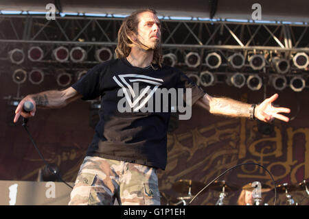 14. Mai 2016 - Somerset, Wisconsin, USA - Sänger RANDY BLYTHE von Lamb Of God tritt im Somerset Amphitheater beim nördlichen Invasion Festival in Somerset, Wisconsin (Credit-Bild: © Daniel DeSlover über ZUMA Draht) Stockfoto